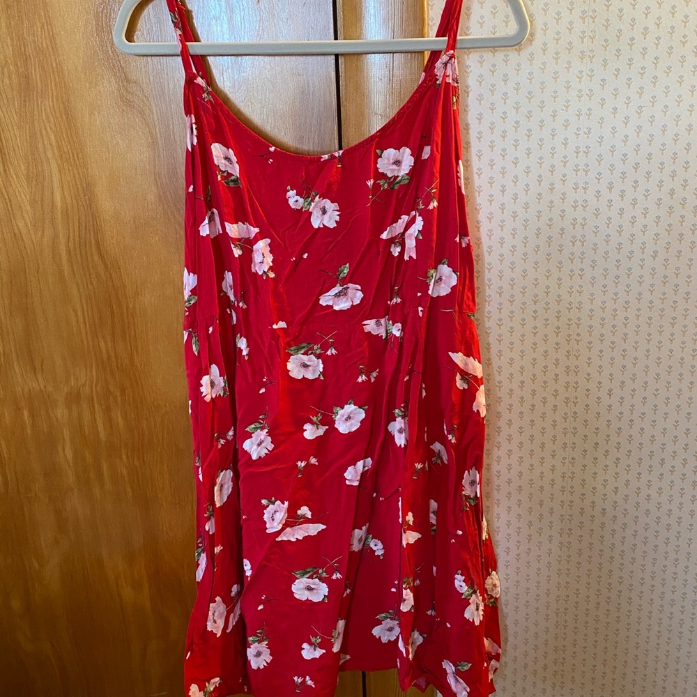 Spaghetti strap red floral dress